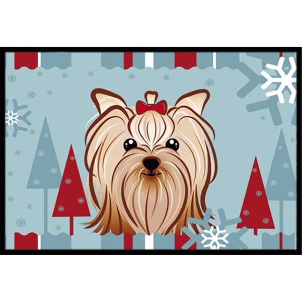 Jensendistributionservices Winter Holiday Yorkie Yorkishire Terrier Indoor & Outdoor Mat, 18 x 27 in. MI2556736